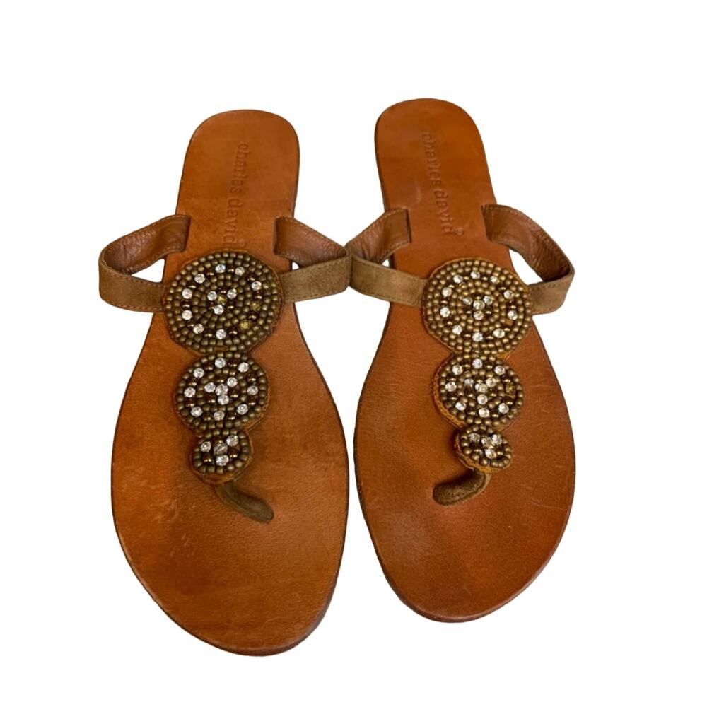 Charles David beaded tan leather sandals 9